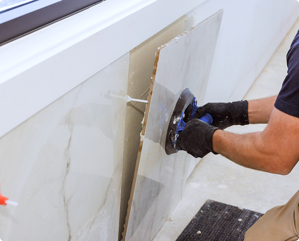 Tile installation process close-up