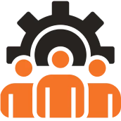 Teamwork and gear icon