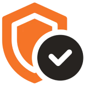 Orange shield and black checkmark symbol